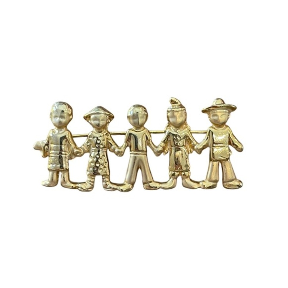 Avon Gold Tone Children of the World Brooch Vintage Multicultural People Pin 80s